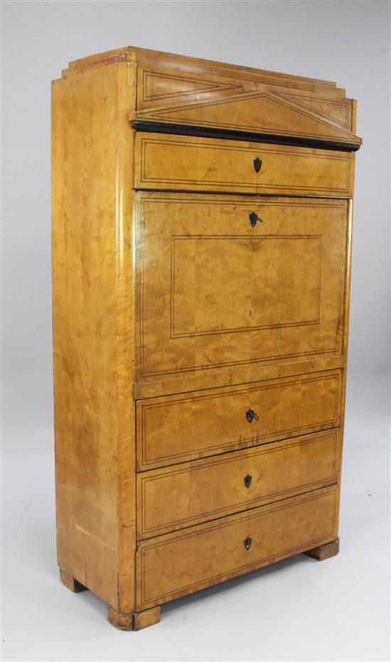 A Biedermier satinbirch secretaire abbatant, W.2ft 11.5in.